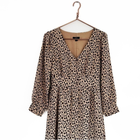 J.Crew Womens 0 Leopard Brown Button Front Midi Dress Long Sleeve - Picture 5 of 10